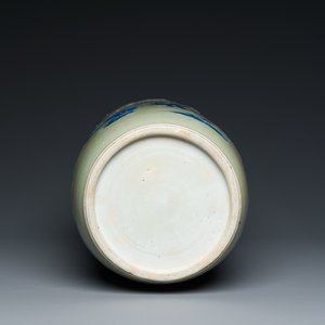 A Chinese celadon-ground blue, white and copper-red rouleau vase, Kangxi — 照片 7