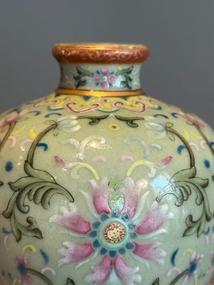 A Chinese celadon-ground famille rose 'meiping' 'flower scroll' vase, Qianlong mark and of the period — photo 18