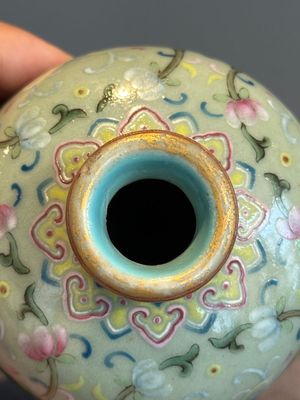 A Chinese celadon-ground famille rose 'meiping' 'flower scroll' vase, Qianlong mark and of the period — photo 7