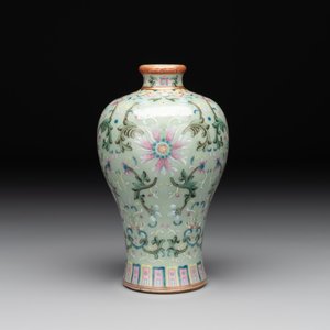 A Chinese celadon-ground famille rose 'meiping' 'flower scroll' vase, Qianlong mark and of the period — photo 2