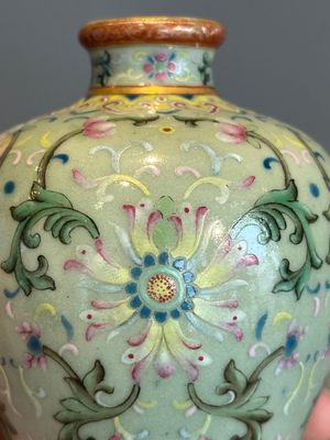 A Chinese celadon-ground famille rose 'meiping' 'flower scroll' vase, Qianlong mark and of the period — photo 24