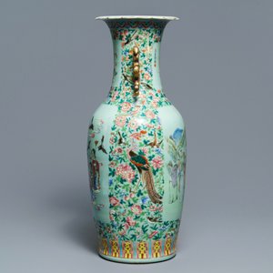 A Chinese celadon-ground qianjiang cai and famille rose vase, 19th C. — 照片 2