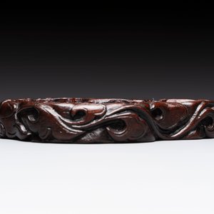A Chinese celadon jade group of three goats on wooden stand, 19/20th C. — 照片 10