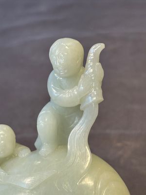 A Chinese celadon jade group of two boys cleansing an elephant, 18th C. — photo 5