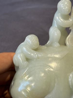 A Chinese celadon jade group of two boys cleansing an elephant, 18th C. — photo 6