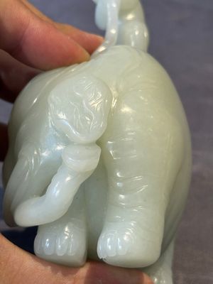 A Chinese celadon jade group of two boys cleansing an elephant, 18th C. — photo 8