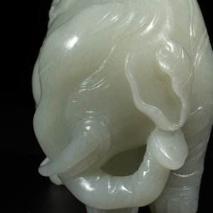 A Chinese celadon jade group of two boys cleansing an elephant, 18th C. — photo 6
