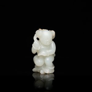 A Chinese celadon jade sculpture of a boy with a cat, Qing — 照片 8