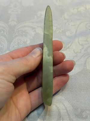 A Chinese celadon jade snuff bottle, a plaque and a ritual stick, Han and later — photo 8