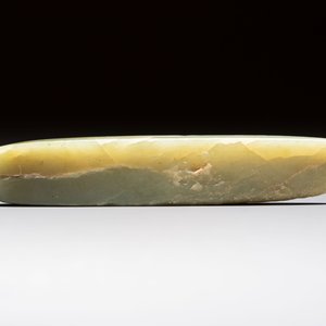 A Chinese celadon jade snuff bottle, a plaque and a ritual stick, Han and later — photo 7
