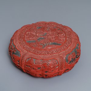 A Chinese cinnabar lacquer box and cover with figures in a landscape, 19th C. — 照片 1