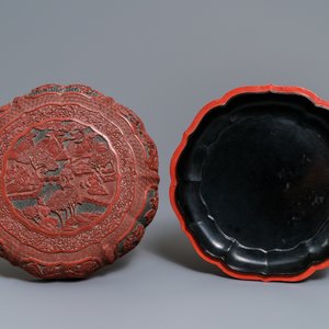 A Chinese cinnabar lacquer box and cover with figures in a landscape, 19th C. — 照片 6