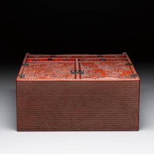 A Chinese cinnabar lacquer 'mountainous landscape' cabinet, 19th C. — photo 9