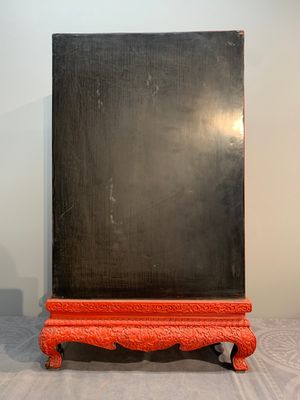 A Chinese cinnabar lacquer 'mountainous landscape' cabinet on a stand, 19th C. — photo 19