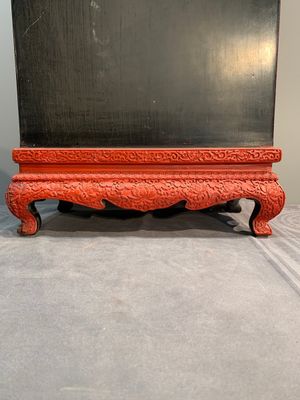A Chinese cinnabar lacquer 'mountainous landscape' cabinet on a stand, 19th C. — photo 20