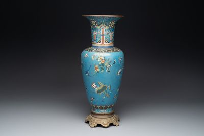 A Chinese cloisonné 'birds, butterflies and flowers' vase, 19th C.