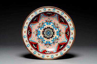 A Chinese cloisonné dish with floral design, Beijing Tezhong Gongyi Gongsi 北京特種工藝公司 mark, dated 1952
