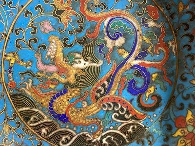 A Chinese cloisonné 'dragon' brush washer, Qianlong mark but probably later — 照片 5