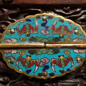 A Chinese cloisonné-mounted carved zitan wood and gilt bronze-handled box, Qing — photo 11