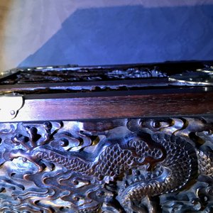 A Chinese cloisonné-mounted carved zitan wood and gilt bronze-handled box, Qing — photo 18