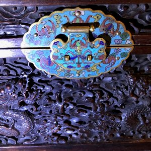A Chinese cloisonné-mounted carved zitan wood and gilt bronze-handled box, Qing — photo 19