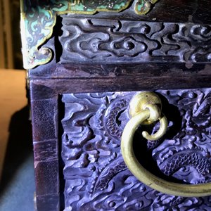 A Chinese cloisonné-mounted carved zitan wood and gilt bronze-handled box, Qing — photo 25