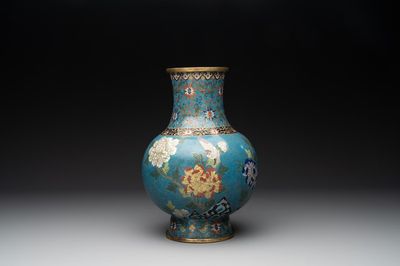 A Chinese cloisonné 'peony and chrysanthemum' vase, 19th C.