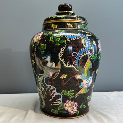 A Chinese cloisonné 'Phoenixes and Peonies' covered vase and a 'Dragons' bottle vase — photo 15