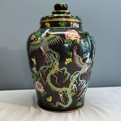 A Chinese cloisonné 'Phoenixes and Peonies' covered vase and a 'Dragons' bottle vase — photo 16