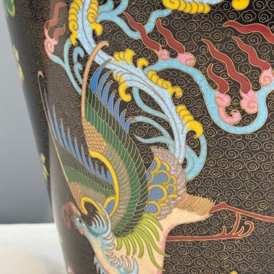 A Chinese cloisonné 'Phoenixes and Peonies' covered vase and a 'Dragons' bottle vase — photo 19