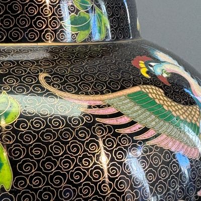 A Chinese cloisonné 'Phoenixes and Peonies' covered vase and a 'Dragons' bottle vase — photo 21