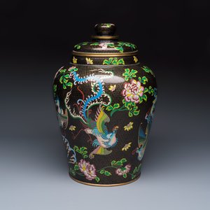 A Chinese cloisonné 'Phoenixes and Peonies' covered vase and a 'Dragons' bottle vase — photo 3