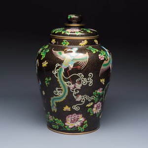 A Chinese cloisonné 'Phoenixes and Peonies' covered vase and a 'Dragons' bottle vase — photo 5