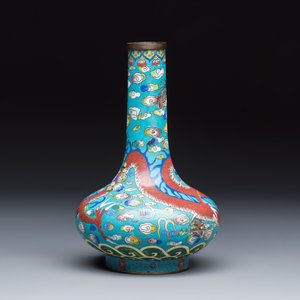 A Chinese cloisonné 'Phoenixes and Peonies' covered vase and a 'Dragons' bottle vase — photo 10