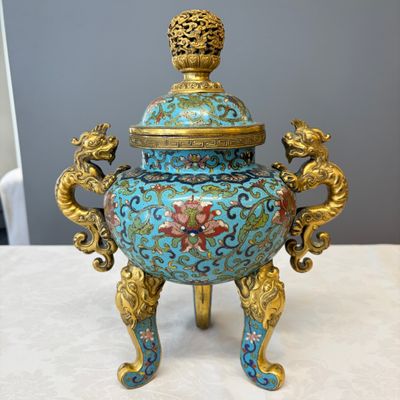 A Chinese cloisonné tripod censer and cover — photo 12