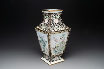 A Chinese cloisonné vase with birds among flowering branches, 20th C.