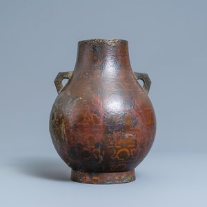 A Chinese copper-inlaid bronze 'hu' vase, Ming — photo 1