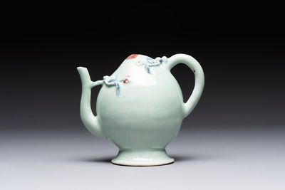 A Chinese copper-red and blue celadon-ground peach-shaped 'cadogan' ewer, Qianlong/Jiaqing