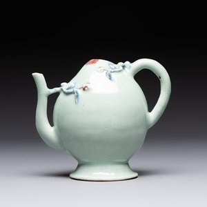A Chinese copper-red and blue celadon-ground peach-shaped 'cadogan' ewer, Qianlong/Jiaqing — photo 1
