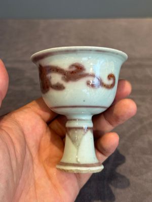 A Chinese copper-red and white 'chilong' stem cup, Ming — photo 2