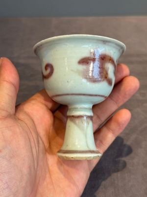 A Chinese copper-red and white 'chilong' stem cup, Ming — photo 3
