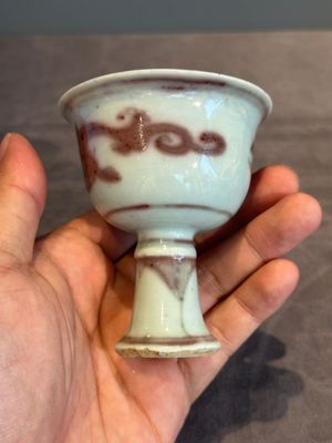 A Chinese copper-red and white 'chilong' stem cup, Ming — photo 4