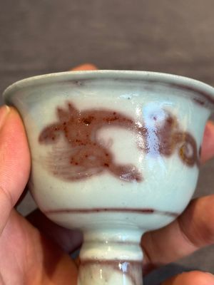 A Chinese copper-red and white 'chilong' stem cup, Ming — photo 7