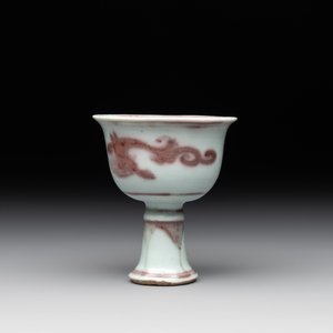 A Chinese copper-red and white 'chilong' stem cup, Ming — photo 2