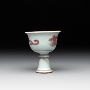 A Chinese copper-red and white 'chilong' stem cup, Ming — photo 5