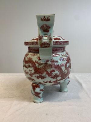 A Chinese copper-red and white 'dragon' censer and cover, 19th C. — 照片 5