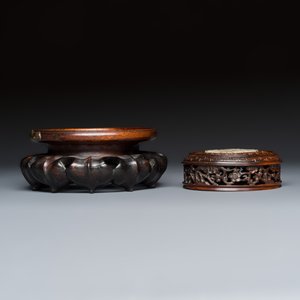 A Chinese copper-red, blue and white 'Fruits' jar with a jade-inset wooden cover and a stand — photo 15