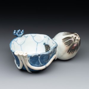 A Chinese copper-red, blue and white lotus-shaped water dropper, Kangxi — photo 1