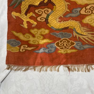 A Chinese coral-ground kesi 'Dragons' panel — photo 17