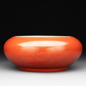 A Chinese coral-red-glazed blue, white and copper-red 'goldfish' brush washer, 20th C. — 照片 4